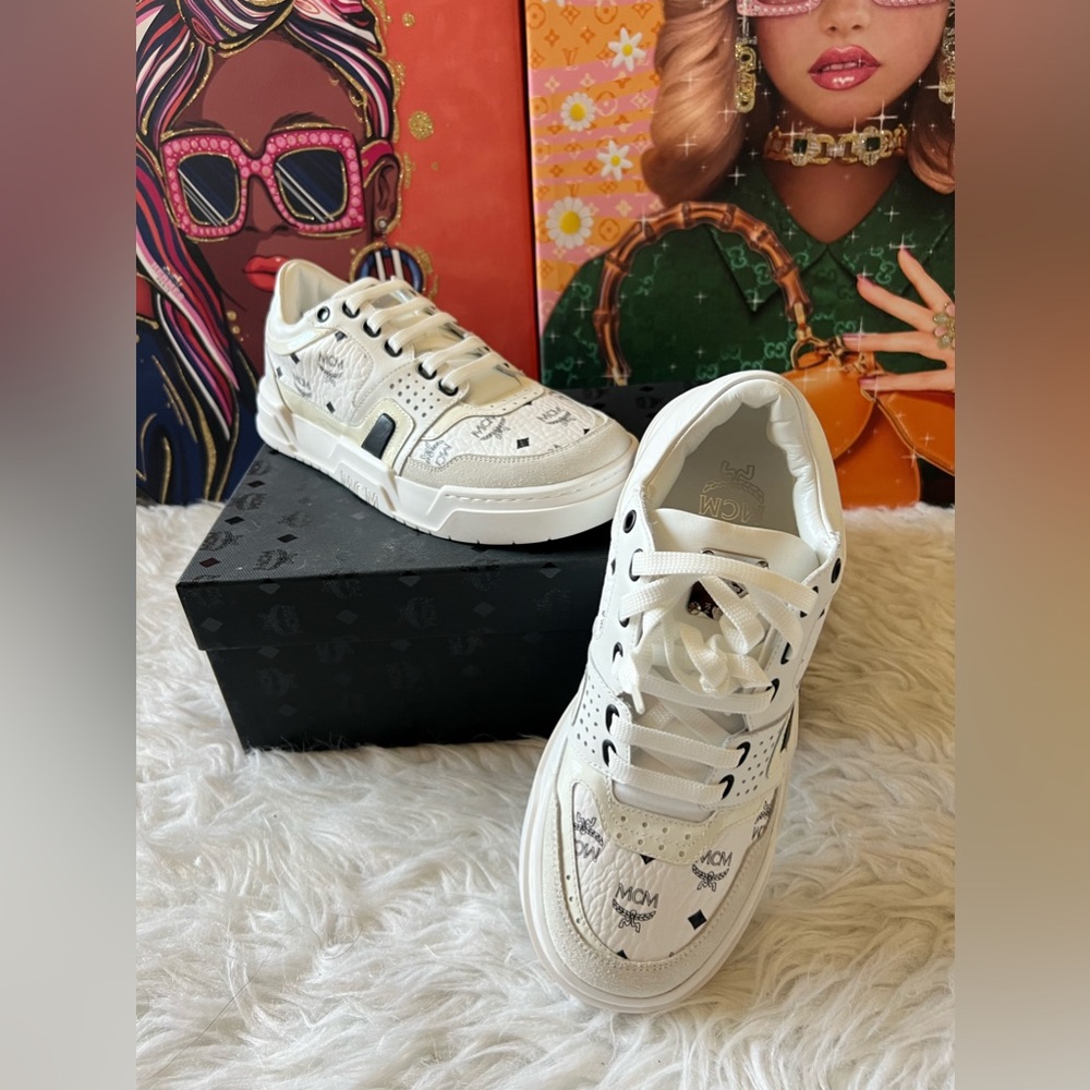 MCM White Skyward Visetos Shoe withbox